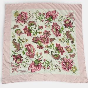Talbots Pink and Green Floral Square Scarf 100% Silk Classic Feminine